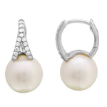 14k White Gold Pearl & Diamond Y Split Earrings