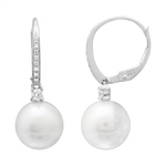 14k White Gold Pearl & Diamond Droplet Earrings