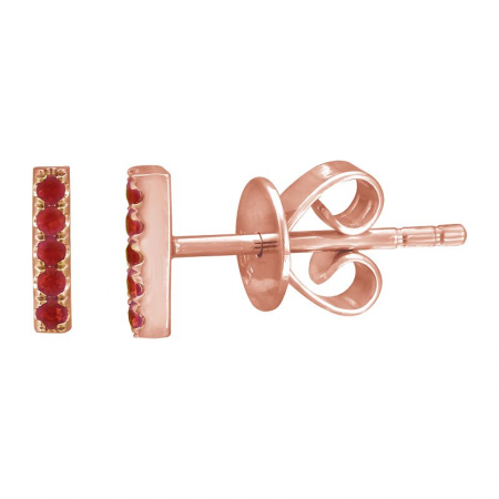 14k Gold Ruby Bar Stud Earrings