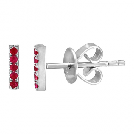 14k Gold Ruby Bar Stud Earrings