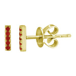 14k Gold Ruby Bar Stud Earrings