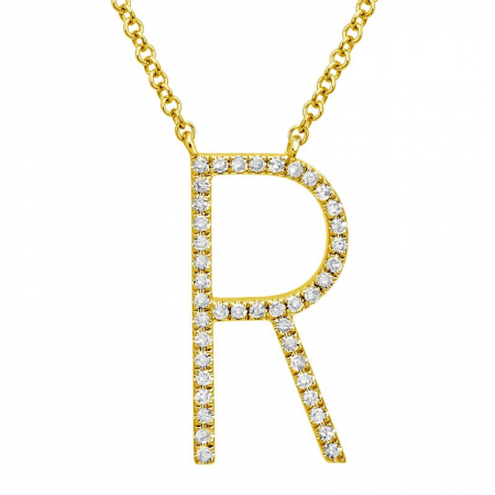14K Yellow Gold & Diamond Large "R" Initial Charm Without Bail