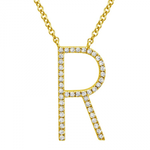 14K Yellow Gold & Diamond Large "R" Initial Charm Without Bail
