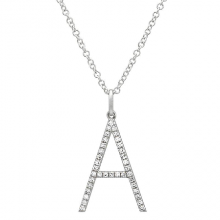 14K White Gold & Diamond Large "A" Initial Charm With Bail