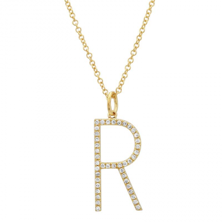 14K Yellow Gold & Diamond Large "R" Initial Charm With Bail