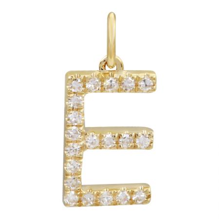 14K Yellow Gold Diamond "E" Initial Charm
