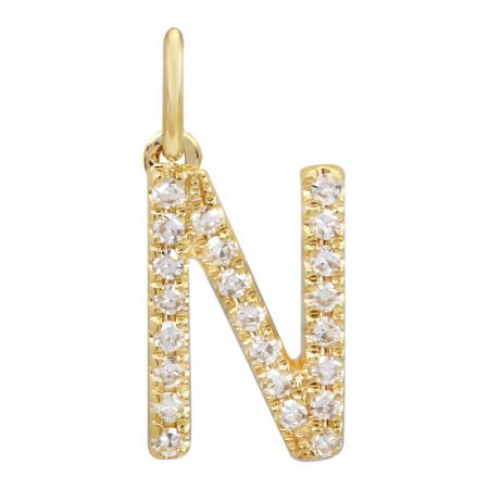 14K Yellow Gold Diamond "N" Initial Charm