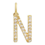 14K Yellow Gold Diamond "N" Initial Charm