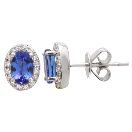 14k White Gold Tanzanite & Diamond Halo Stud Earrings