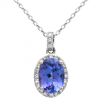 14k White Gold Tanzanite & Diamond Halo Necklace