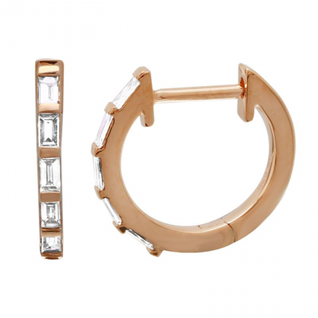 14K Gold Diamond Baguette Huggie Earrings