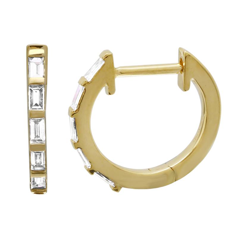 14K Gold Diamond Baguette Huggie Earrings