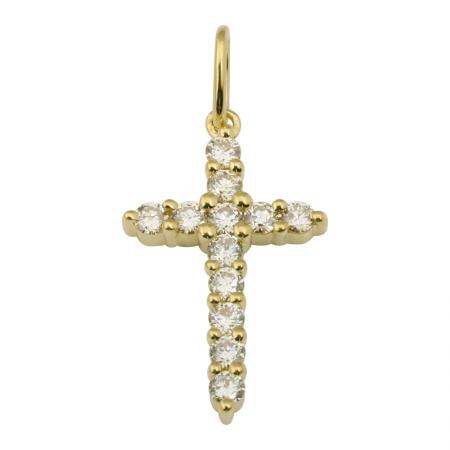 14K Yellow Gold Diamond Cross Charm