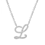 14K White Gold Diamond Script "L" Initial Charm