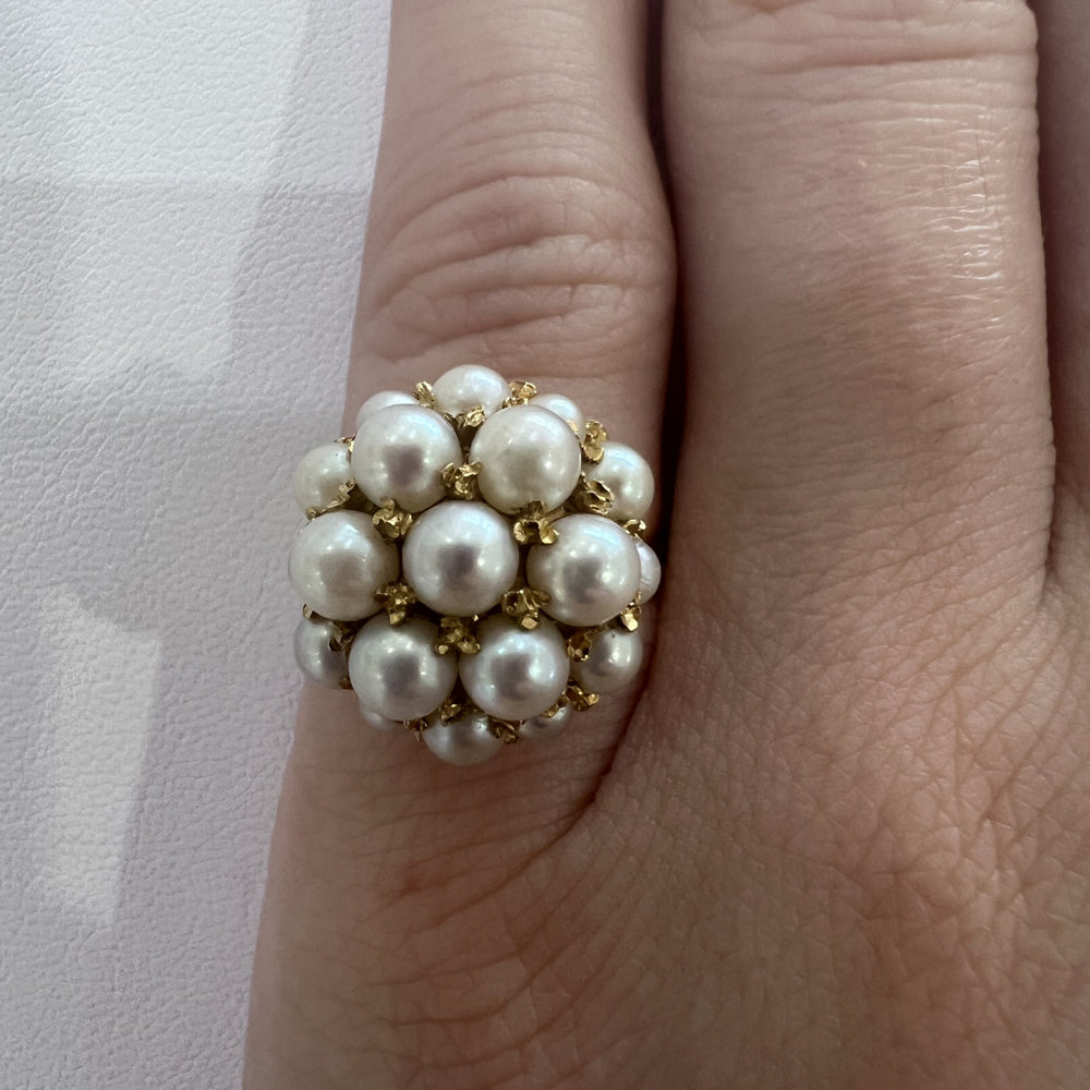 ESTATE 14K Yellow Gold & Pearl Cluster Ring