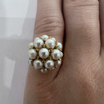 ESTATE 14K Yellow Gold & Pearl Cluster Ring
