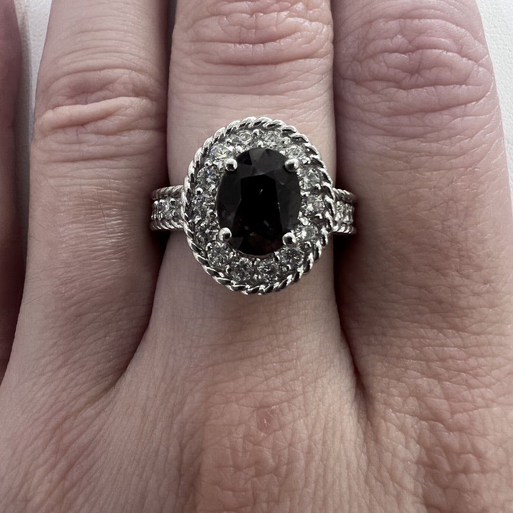 ESTATE 14K White Gold, Diamond, & Garnet Ring