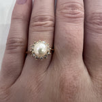 ESTATE 14K Yellow Gold, Diamond, & Pearl Ring