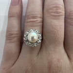 ESTATE 18K White Gold, Diamond, & Pearl Ring