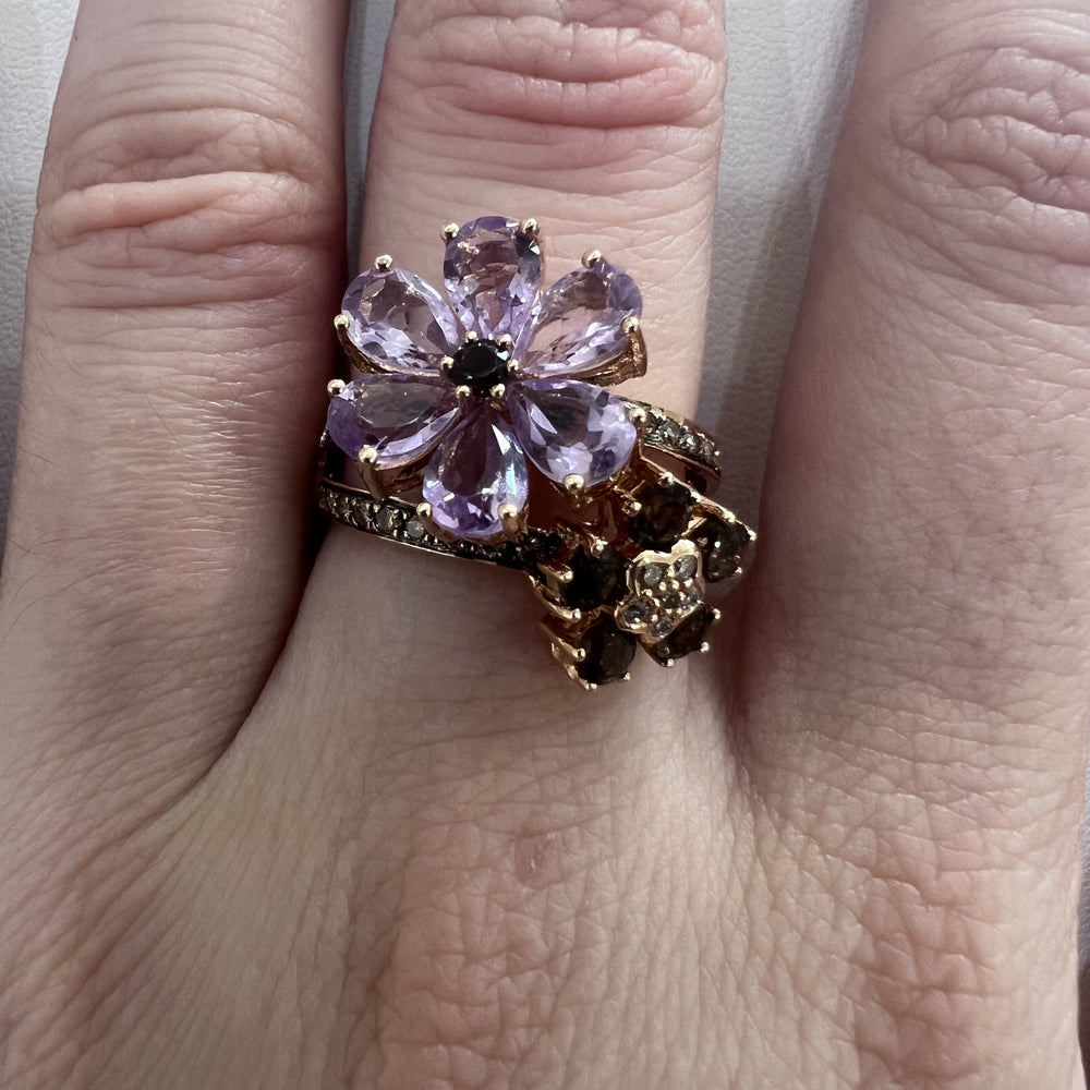 ESTATE 14K Rose Gold Levian Flower Ring