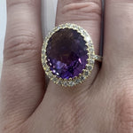 ESTATE 14K Yellow Gold, Diamond, & Amethyst Ring