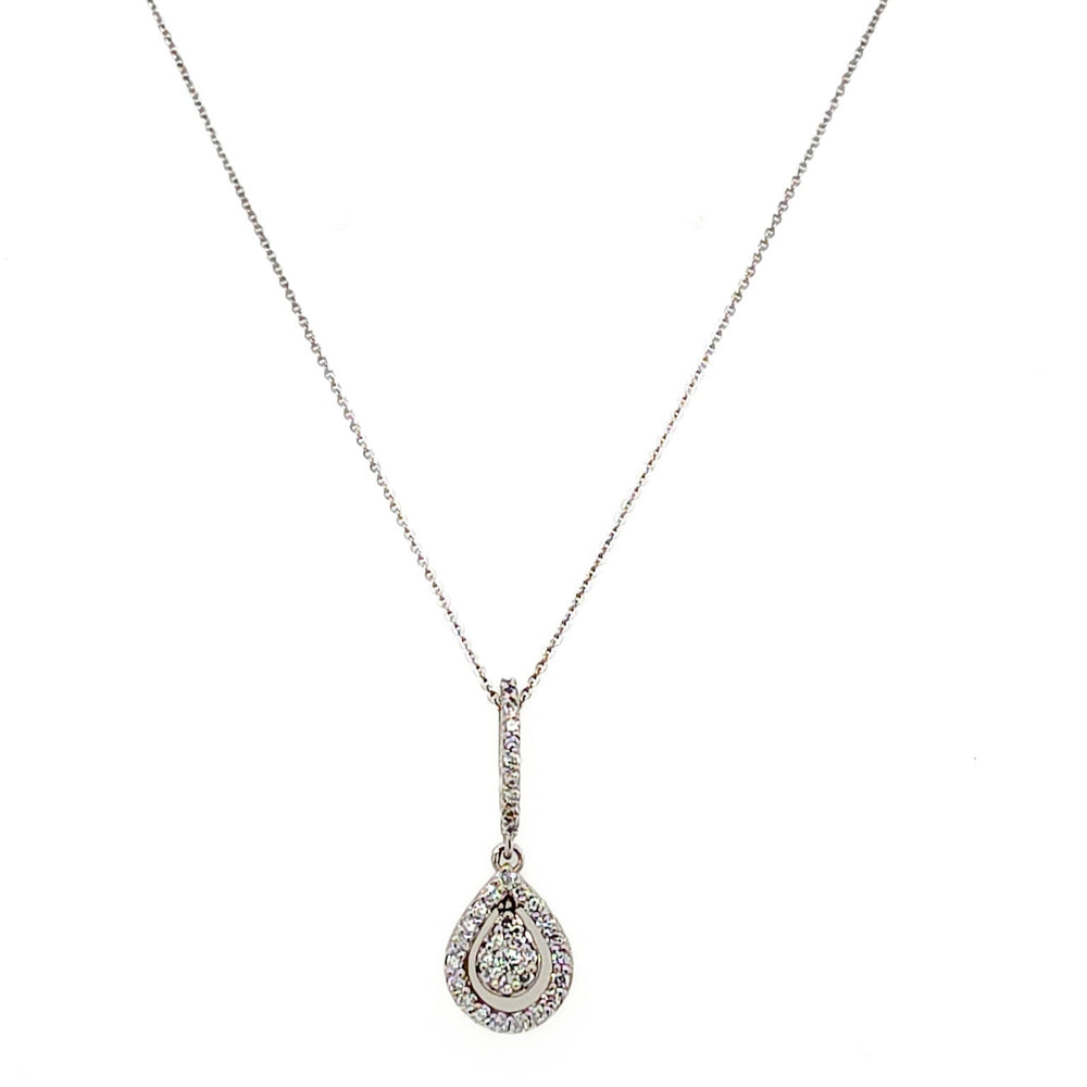 ESTATE 14K White Gold & Pear Diamond Halo Necklace