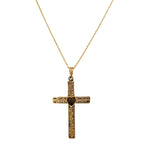 ESTATE 14K Yellow Gold Engraved Heart Cross Necklace
