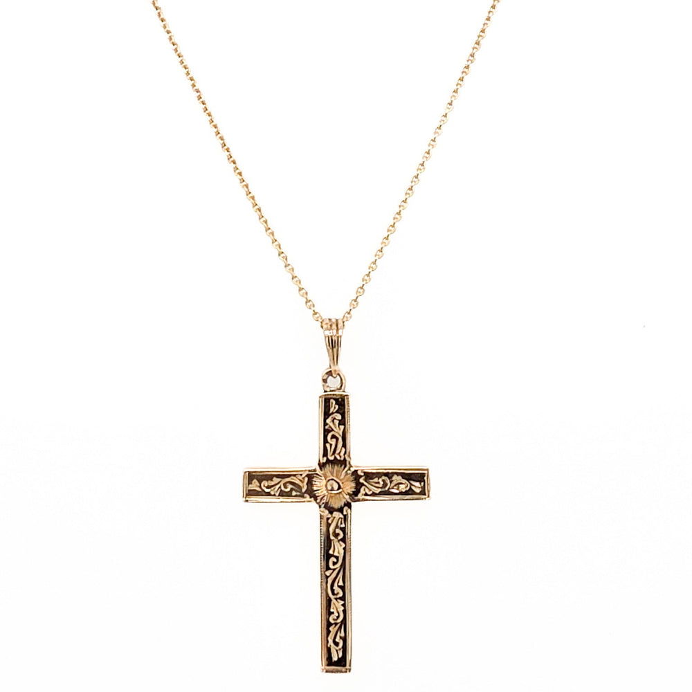 ESTATE 14K Yellow Gold Engraved Cross Necklace