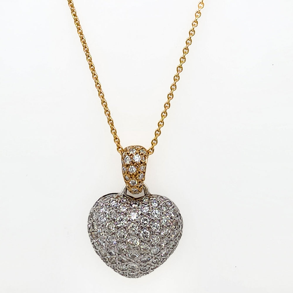 ESTATE 14K Yellow Gold Pave Diamond Heart Necklace