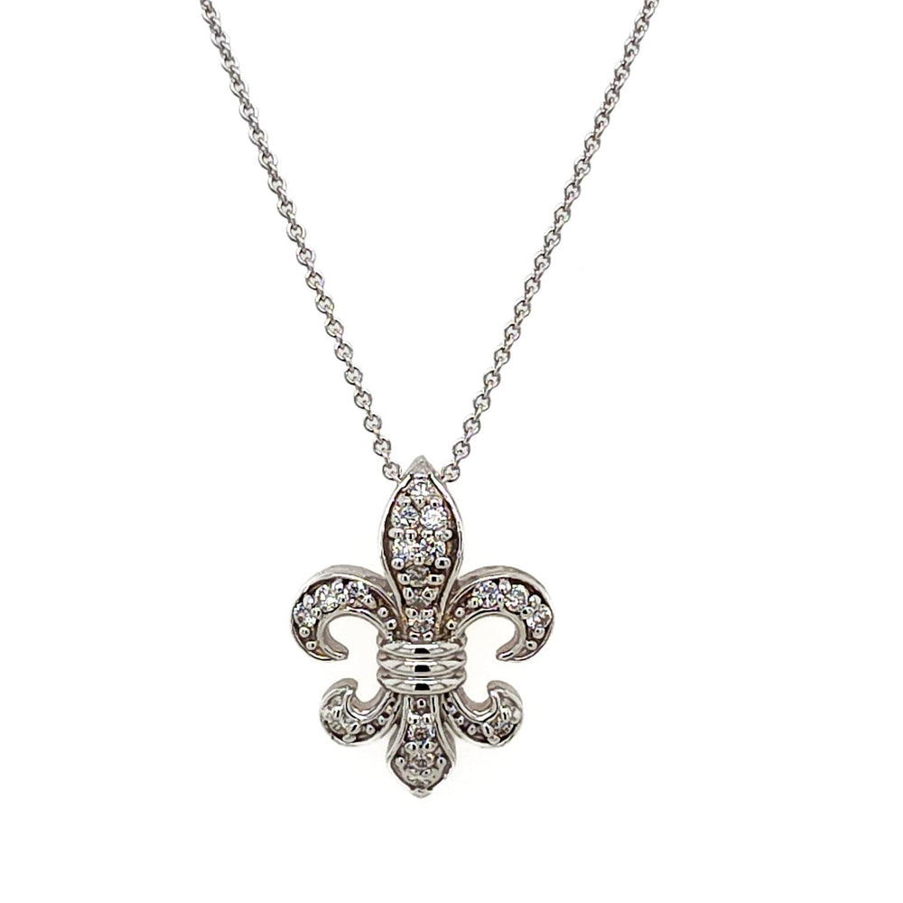 ESTATE 14K White Gold & Diamond Fleur De Lis Necklace