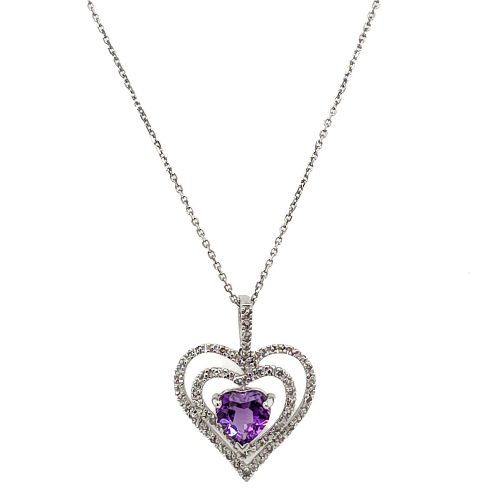 ESTATE 14K White Gold, Diamond, & Amethyst Double Halo Necklace