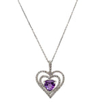 ESTATE 14K White Gold, Diamond, & Amethyst Double Halo Necklace