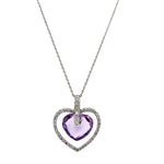ESTATE 14K White Gold, Diamond & Amethyst Halo Heart Necklace