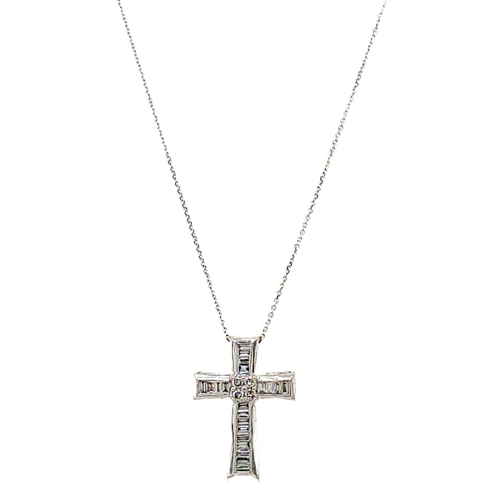 ESTATE 14K White Gold & Diamond Cross Necklace