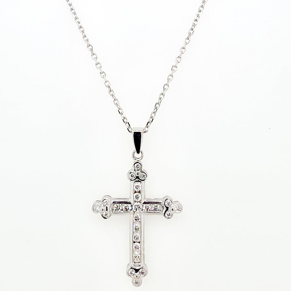ESTATE 14K White Gold & Diamond Cross Necklace