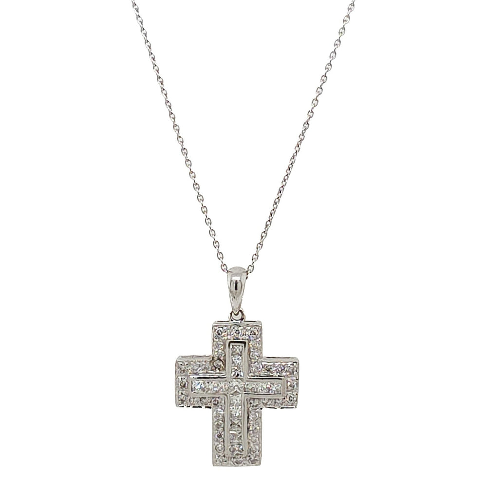 ESTATE 14K White Gold & Diamond Cross Necklace