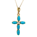 ESTATE 14K Yellow Gold Diamond & Turquoise Cross Necklace