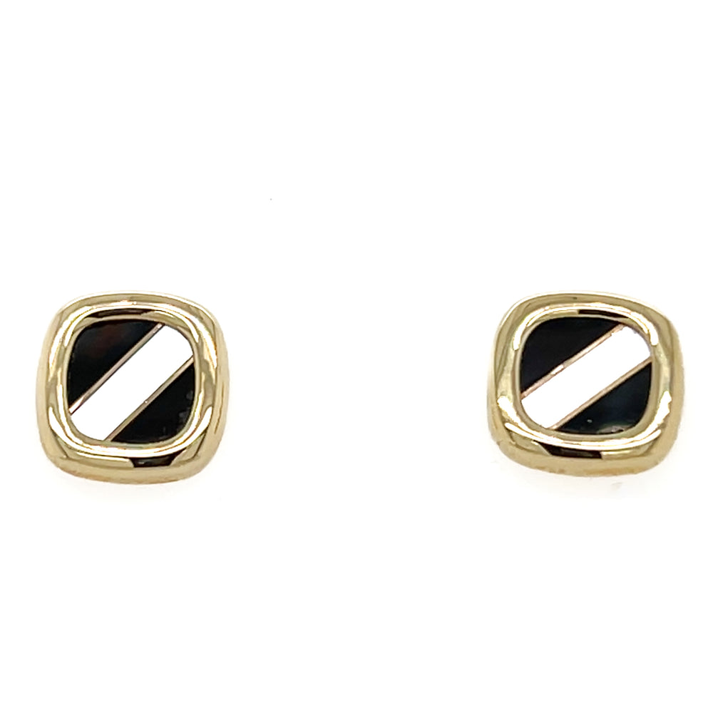 ESTATE 14K Yellow Gold, Mother of Pearl, & Onyx Square Studs