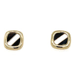 ESTATE 14K Yellow Gold, Mother of Pearl, & Onyx Square Studs
