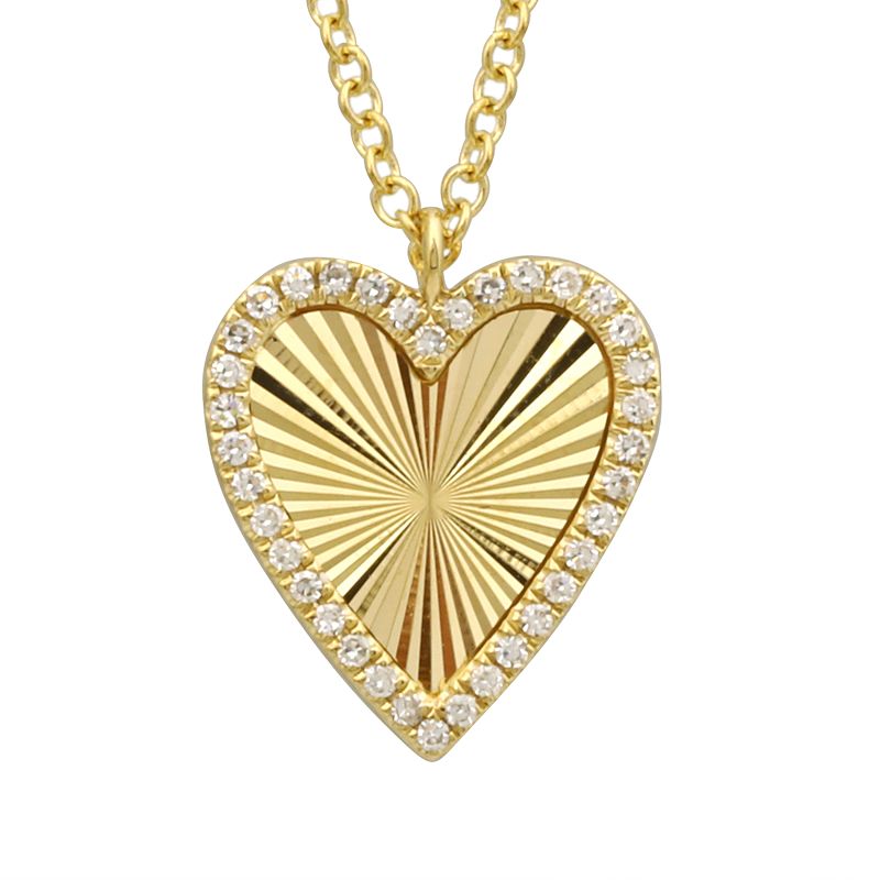 14K Yellow Gold Flutted Diamond Heart Pendant