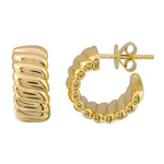14K Yellow Gold Croissant Open Hoop Earrings