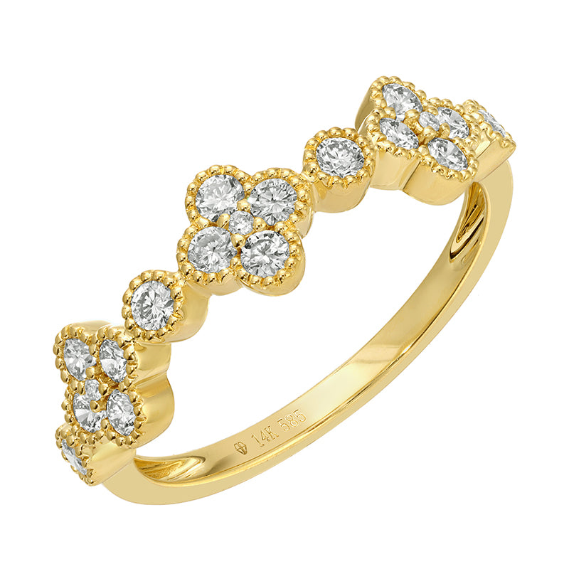 14K Yellow Gold Diamond Clover Ring