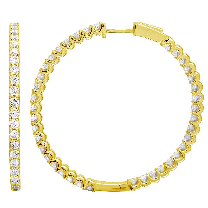14K Yellow Gold Inside Outside Diamond Hoop Earrings
