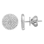 14K Gold 10mm Circle Diamond Pave Stud Earrings