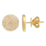 14K Gold 10mm Circle Diamond Pave Stud Earrings