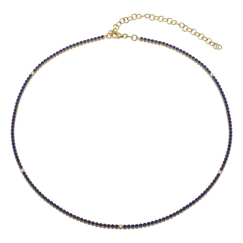 14K Yellow Gold Lapis Tennis Necklace