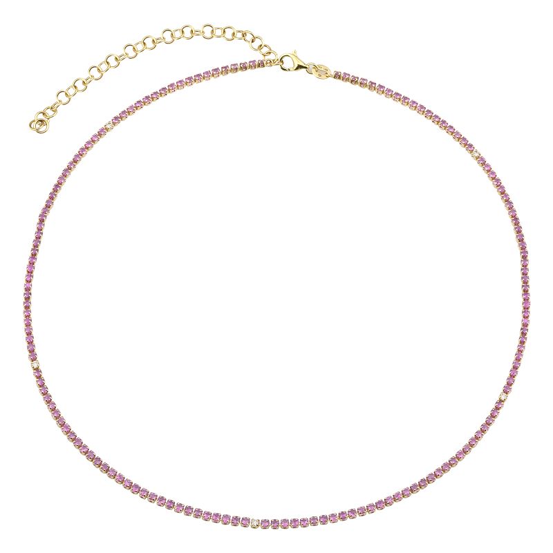 14K Rose Gold Pink Sapphire and Diamond Tennis Necklace