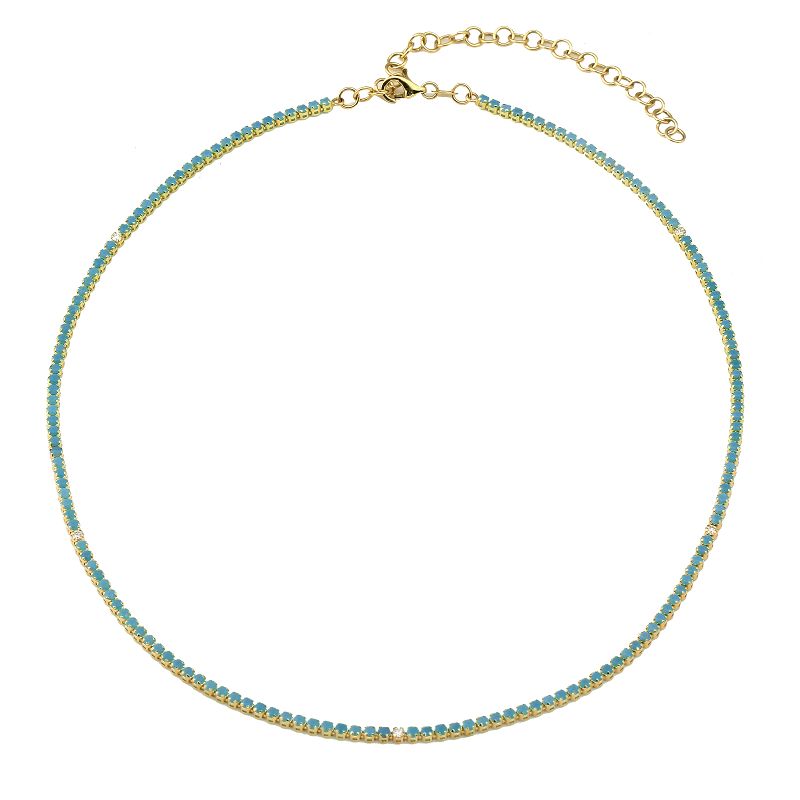 14K Yellow Gold Turquoise and Diamond Tennis Necklace