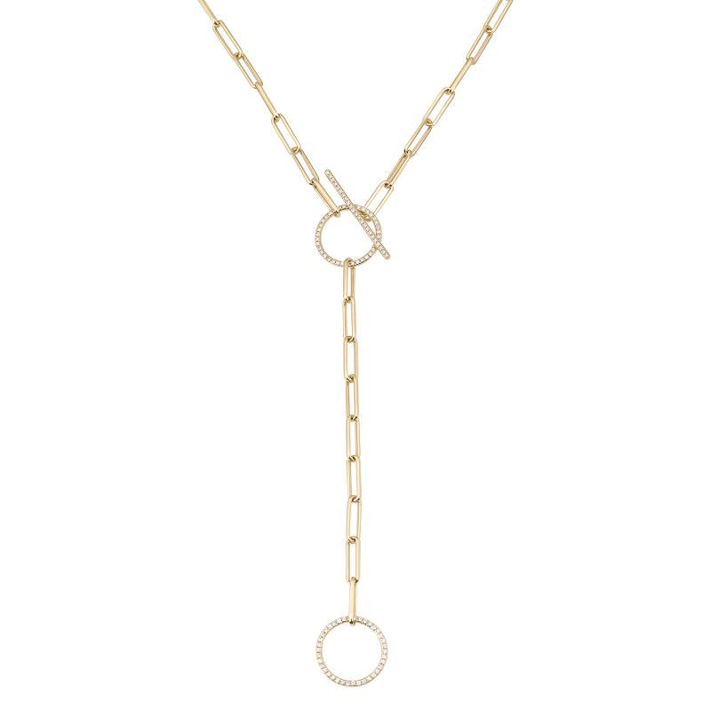 14K Yellow Gold Diamond Paper Clip Chain Toggle Necklace