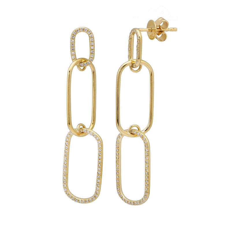14K Yellow Gold Diamond Triple Link Drop Earrings